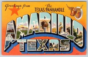 1940-50's GREETINGS FROM AMARILLO TEXAS VINTAGE LARGE LETTER LINEN POSTCARD - Picture 1 of 2