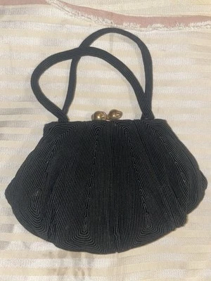 black vintage handbag Brass Clasp Retro 1950's With Handles - Image 1 of 4