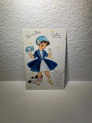Tarjeta de felicitación de muñeca de papel This Is Pam sello raro de colección - original de los años 50 - sin cortar Foto 1 de 4