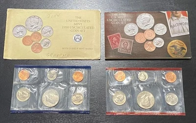 1990 P and D Annual United States Mint Uncirculated 10 Coin Set BU Complete - Image 1 of 4