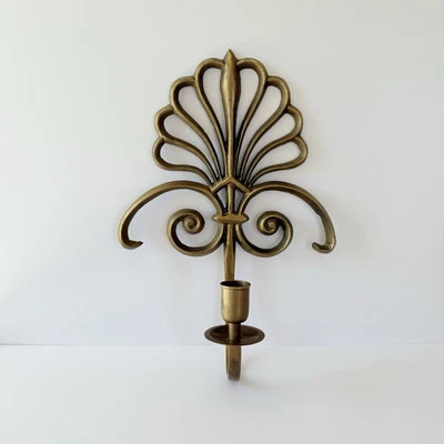 Vintage Brass Wall Sconce Candle Holder Hollywood Regency Shell Motif Single 12” - Image 1 of 4