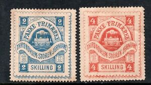 Norway 2 Skilling & 4/- Skilling Railway/Parcel Stamps Unused/No Gum See Scans