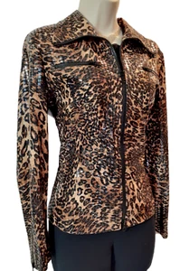 NABI Cheetah Leopard Ladies Shimmer Stretch Blazer front sleeve pocket zippers - Picture 1 of 12
