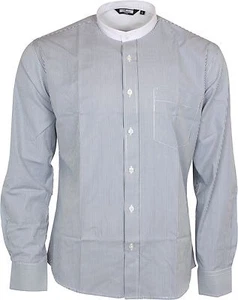 Relco Clásico Hombre Azul Blanco Rayado Manga Larga Camisa de Abuelo 50s 60s - Imagen 1 de 1