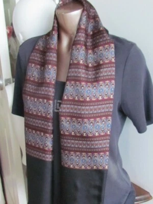 Шелковый шерстяной двухслойный оперный шарф винтажный пейсли красный черный бордовый синий - Изображение 1 из 4