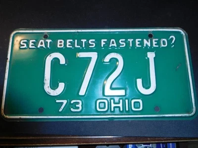 Один номерной знак 1973 г. Огайо. "C 72 J." Изящный. - Изображение 1 из 4