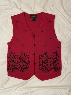 Chaleco Suéter Vintage Requisitos Rojo Cuentas Mujer’s Talla Pequeña Navidad Foto 1 de 4