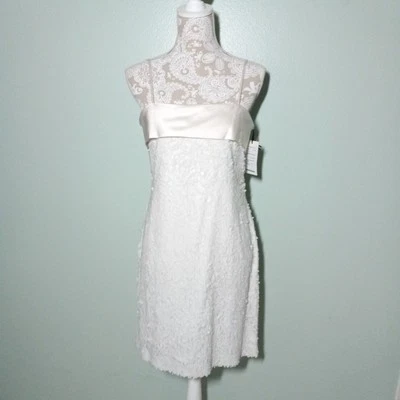 W by Worth Sequins Dress size 4, NEW! White Silk Trim Wedding Party Classic - Image 1 of 4