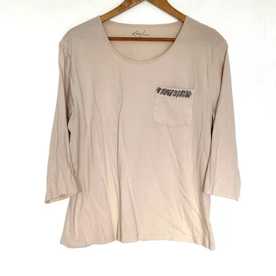 Camisa para mujer Kim Rogers XL beige manga 3/4 bolsillo adornado algodón top Foto 1 de 4