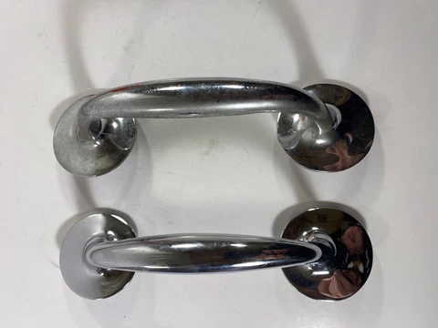 Set 2 Vintage Chrome Door Handles Pulls 8 inch long 2" Diameter Hardware Arch Cover