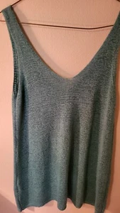 Faded Glory M Womens Tank Teal V Neck Back Summer Poly Acylic - Picture 1 of 24