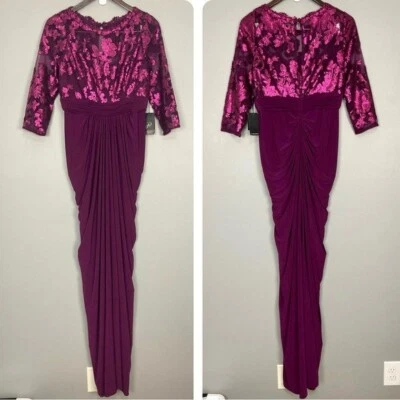 Adrianna Papell亮片幻觉礼服女式8码皱褶裙正式婚礼 — 第 1/4 张图片