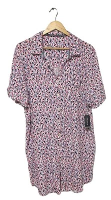 全新带标签 Nautica 衬衫连衣裙女式 2X 粉红色多色几何图案 Cottagecore — 第 1/4 张图片