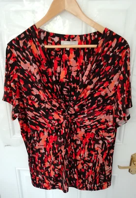 Anthology Size 26 Black Orange Red Stretchy Twist Middle Blouse Top Short Sleeve - Image 1 of 4