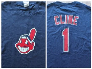 Cleveland Indians Chief Wahoo XL Majestic CLINE #1 Long Sleeve Blue T-shirt Men - Picture 1 of 10