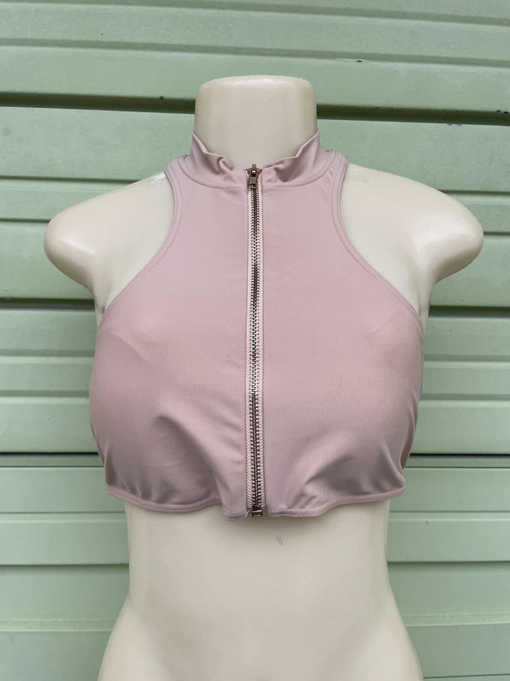 Sujetador deportivo Forever 21 rosa para gimnasio semi abierto espalda frontal cremallera talla M O915A Foto 1 de 4