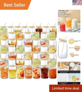 50pcs Glass Cups With Lids and Straws,16 oz Drinking Glasses,Beer Can Shaped ... - Picture 1 of 8