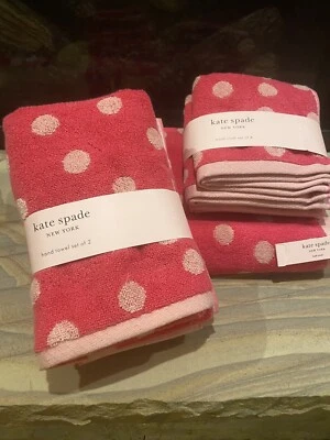 NWT Kate Spade Pink Polka Dot Towel Set: 4 Washcloths/2 Hand Towels/1 Bath Towel - Image 1 of 4