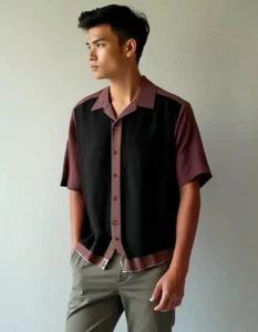 NEU - CUBAVERA Button Hemd - Herren M 45x29 - schwarz burgund Rayon Polyster SS - Bild 1 von 9