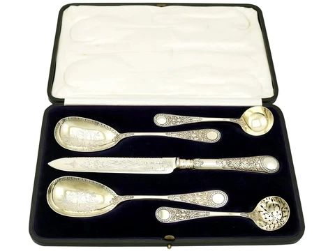 Antique Victorian Sterling Silver Fruit Serving Set by Sibray, Hall & Co 1880s Cover