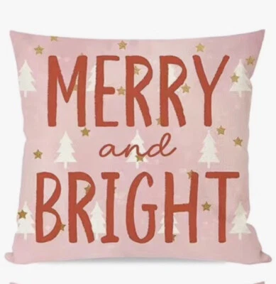 FELIZ Y BRILLANTE Rosa Navidad Funda Almohada Invierno Vacaciones Decoración del Hogar Foto 1 de 4