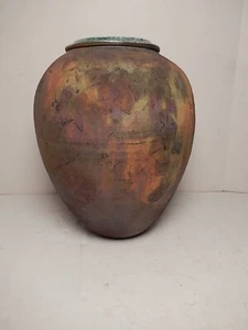 "Hermoso jarrón vintage Leslie Mitchell Studio cerámica Raku 13,5"" artista de Texas" - Imagen 1 de 5