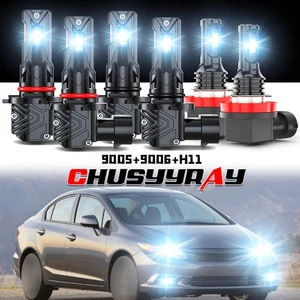 6x LED Headlight Hi-Low Beam Fog Light Bulbs Fit Honda Civic 2006-2015 Combo - Picture 1 of 18
