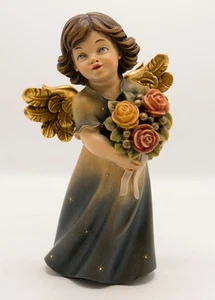 Vintage 11" Carved Wood Female Child Angel Figure Holding Roses Italy? Italian? - Picture 1 of 21