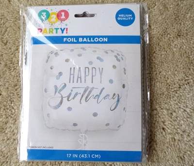 6 pk - Happy Birthday Foil Balloon Helium Quality 17" Square White Silver @d2 - Image 1 of 4