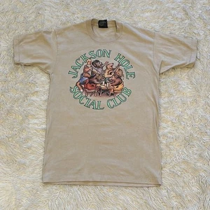 Vintage Single Stitch Jackson Hole Social Club Unisex T-shirt Small ? READ  - Picture 1 of 11
