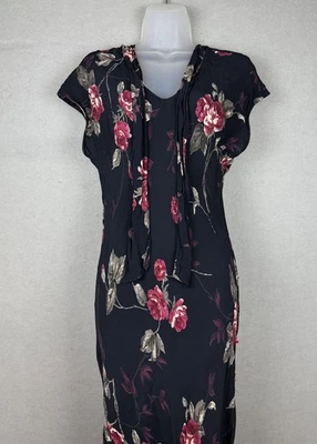 Vtg Newport News Black & Red Floral Mermaid Dress Dark Romantic Whimsygoth Sz 16 - Image 1 of 4