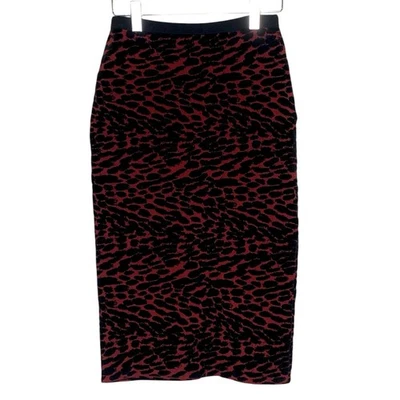 Diane von Furstenberg M Anthro Collab Vita Jacquard Pencil Skirt Black Wine - Image 1 of 4