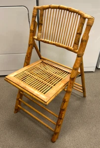 Vintage Tortoiseshell Bamboo Folding Chair Rattan Wood - Picture 1 of 4