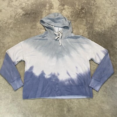 Wildfox Sweatshirt Womens Large Blue White Raw Hem Crop Hoodie Chevron Tie Dye - Image 1 of 4