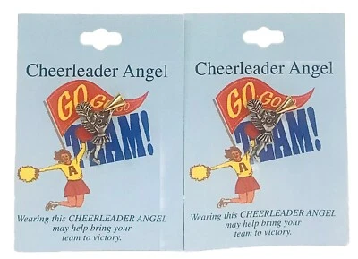 "Par de 2 prendedores de ángel de la guarda ángel de animadora estaño y prendedores cardados tono dorado 1""" Foto 1 de 3