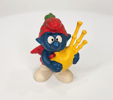 Vintage 1970s SCHLEICH Smurfs Peyo Bagpiper Smurf with Bagpipe Mini Toy Figure