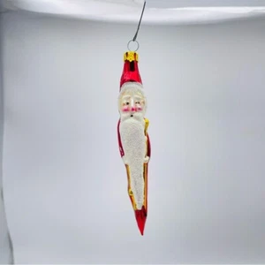 Vintage Spitzenglas Eiszapfen Weihnachtsmann Ornament mit langem Glitzerbart - Bild 1 von 3