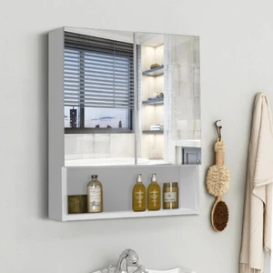Mirror Cabinet Wall Mounted Modern Storage Unit Bathroom MDF2 Doors White - Picture 1 of 9