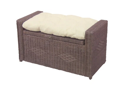 moderne Sitztruhe braun inkl. Sitzkissen Wäschetruhe Rattantruhe Sitzbank design - Bild 1 von 3