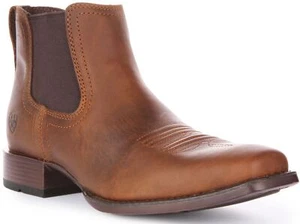 Ariat Booker Ultra Square Toe Short Western Mens Boots Brown UK 7 - 12 - Picture 1 of 19