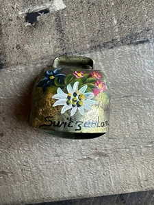 1.75" Miniature Bell Hand Painted Flowers Switzerland - Picture 1 of 4