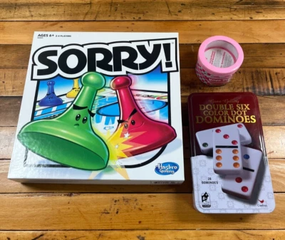 Lot of 3 Games Sorry, Mini Slumber Party, Double Six Dominoes Used - Image 1 of 4