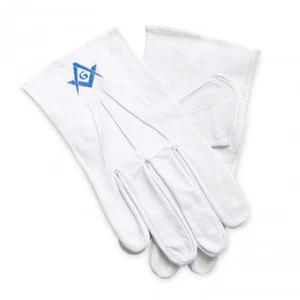 White 100% Soft Leather Masonic Gloves with Sq & Compass G - Picture 1 of 2