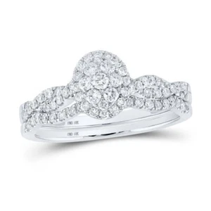 0.50 cttw Diamond Oval Engagement Wedding Bridal Ring Set 10k White Gold - Picture 1 of 3