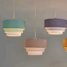 MODERN 3 TIER COTTON FABRIC EASY FIT CYLINDER PENDANT CEILING LIGHT SHADES