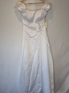 Imoda White Satin Off Shoulder Beaded Ruched Wedding Dress Sz 10 - Picture 1 of 13