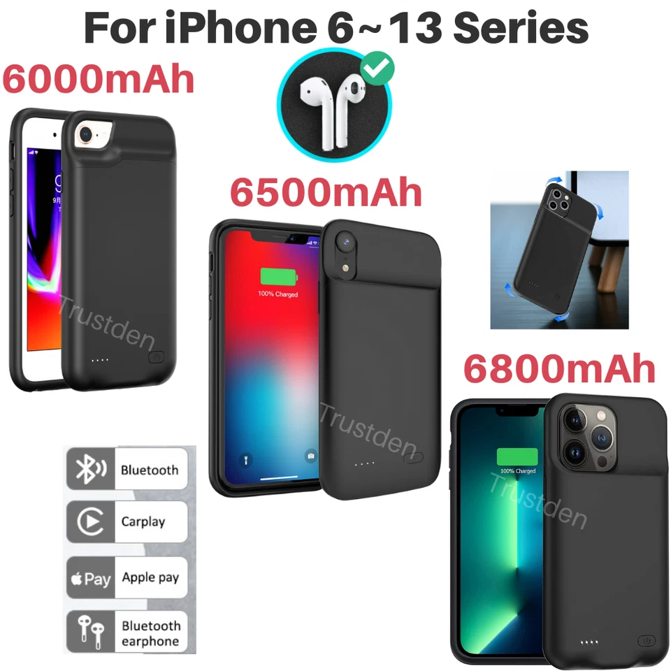 For iPhone 6 6s 7 8 X XR 11 12 13 Battery Charger Case Portable Power Bank Cover - Image 1 of 4