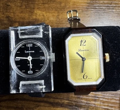 Lote de 3 relógios suíços vintage de Lucerna caixa de acrílico corda manual – 2 funcionando - Imagem 1 de 4