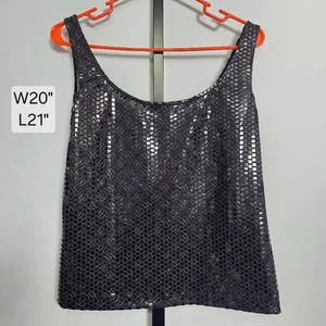 Alex Evenings Sparkle Tank Top Black Silver Geometric Scallop Shell Blouse L* - Picture 1 of 5