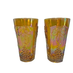 Juego de 2 vasos de colección Indiana Carnaval vidrio ámbar cosecha uva y hoja - Imagen 1 de 20